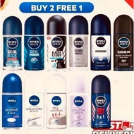 BUY 1 FREE 1)NIVEA MENS WOMENS DEODORANT MALE FEMALE ROLL ON 2x50ml.