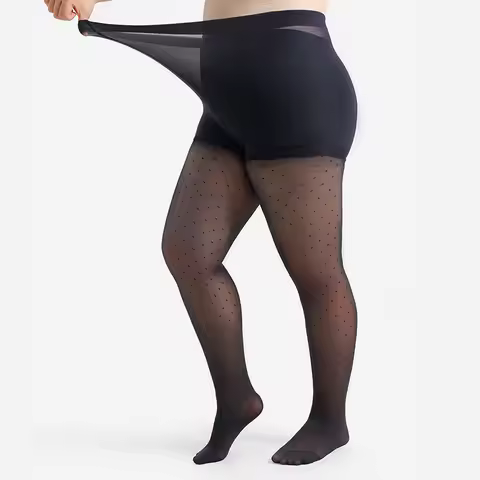 30D Women's Plus Size XL 2XL 3XL 4XL High-wasited Fishing Net Pattern Pantyhose Sheer Tights Stretch