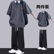 青少年休闲运动全套装男夏季短袖男装2025潮流帅气两件套Youth leisure sports full set men's summer short sleeved shirtcjqud2q666