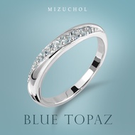Mizuchol-แหวนเงินแท้ชุบทองคำขาว Ocean Glisten Band Ring - พลอย Sky Blue Topaz