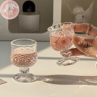 AFIYM Korean Style Engraved Embossed Small Goblet Glass Cup For Soju Sake Liquor Short Stemmed Glass