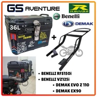 GS Box+Rapido Monorack Benelli / GS Adventure ABS TOP BOX 36L with Rack Benelli RFS150i/VZ125i Demak