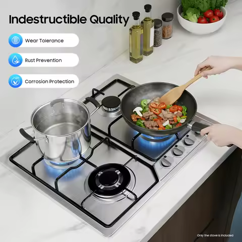 4 Burners Stainless Steel Gas Stove, 22″x20″ Built-In Natural Gas Cooktop Gas Stove Top with Sealed 