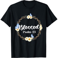 Christian Bible Verse Blessed Psalm 23 Flower Butterfly T-Shirt