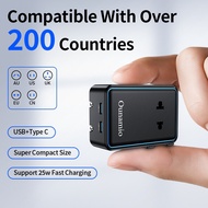International Universal Travel Adapter, 25W Fast Charging Power Plug Adapter with AC, USB-A, USB-C，T