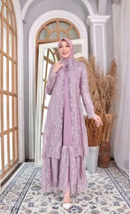 (cod) gamis wanita rompi terbaru bahan tile brokat mix ceruty impor - lilac' l