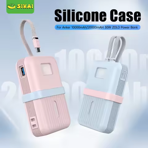 SIKAI Silicone Case For ANKER 10000mAh\20000mAh PowerBank PD 30W Type C Fast Charge With Cable Anti-