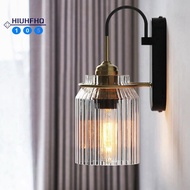Retro Glass Wall Lamp 85-165v Waterproof Clear Waves Glass Shade Decorative Wall Lamp for Bedroom Li
