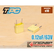 (10 Pcs) [F-CAP] 0.12uF/63V 120nK63V THOMSON 3x7.5 H7.8mm P = 5mm