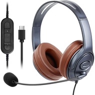 Fon Kepala USB-C Over-Ear dengan Fungsi Pembatal Bunyi, Mikrofon & Kawalan Volume Terbina Dalam, Kab