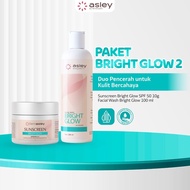 ASLEY Bright Glow 2 Facial Wash Brigh Glow 100ML Package and Bright Glow Sunscreen SPF 50 Skincare S