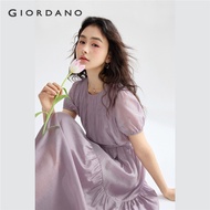 GIORDANO WOMEN Pearlescent crewneck ribbon waist dress 18465514