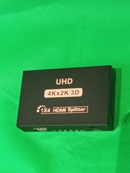 1進4出 HDMI 分配器（1x4 HDMI Splitter）將單一影像訊號同步傳輸到最多四個螢幕