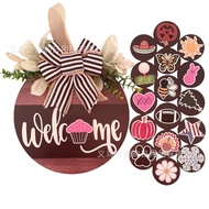 DR5N Wooden House Number 17welcome Round Farmhouse Piece Set Welcome House Number Replaceable House 