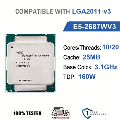 Intel Xeon E5-2687WV3 10 Core 20 Thread 3.1GHz 160W 25MB Cache 22nm LGA 2011-v3 SR1Y6 DDR4-2133 Mhz 