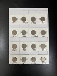 （銀色伍毫大全套）香港硬幣 - 喬治六世1951年 + 英女王伊利沙伯二世1958-1975年香港五毫硬幣 Government of Hong Kong Coin - King George VI 