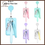 YELGIRL Badge Clip Holder, Multifunction Retractable Nurse Pen Set, Portable 6-in-1 Foldable Scissor