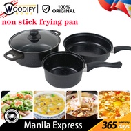 Woodify 3 In 1 Multifunctional Non Stick Cooking Ware Set Non Stick Frying Pan Japan Set Anti Scratch Non Stick Cooking Ware Set Masflex Induction Pots And Pans Makapal Kaldero Set Big Sale Makapal Maifan Stone Coating With Cover for All Stove