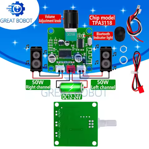 XH-A414 DC12-24V 5.0 Bluetooth digital amplifier board 50W+50W onboard TPA3118D2 amplifier chip 50K 