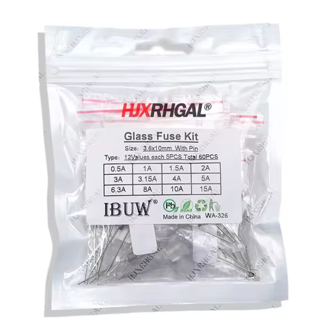 12values*5pcs=60pcs 3.6*10mm Glass fuse Slow blow 250V 3.6x10 0.1A 0.25A 0.5A 1A 2A 3A 3.15A 5A 6.3A