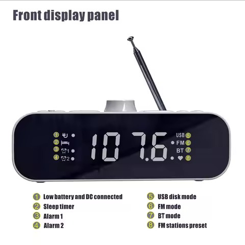 Digital Alarm Clock Radio Bluetooth 5.0 With LED Display Digital Radio Rechargeable Clock Radio with