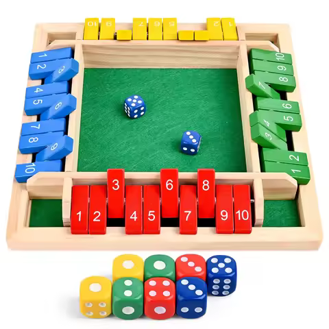 Wooden Board Game, 1 Box 4 Players Dice Game, Classic Shut The Box, Family Game, Developing Skills G