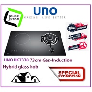 UNO UK7338 73cm Gas-Induction Hybrid glass hob