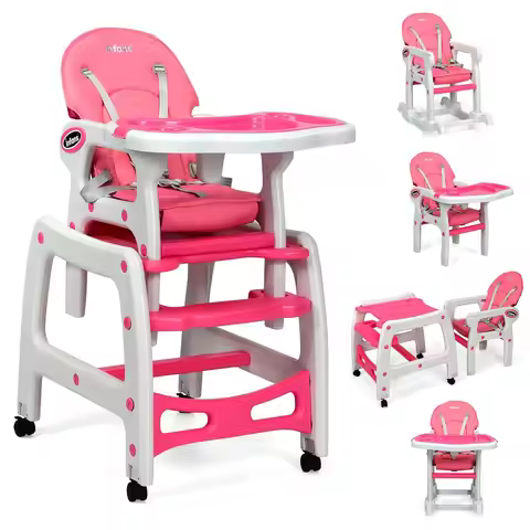5-in-1 Convertible Baby High Chair with Adjustable Back, Removable Trays, and Lockable Wheels for Ag