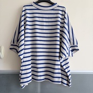 🆕 Bliss Bunch 灰拼藍間 小企領 闊身 tee Striped Top ichi heavenly haupia