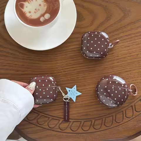 Minimalist Brown Polka Dot Star With Pendant Shock Proof Earphone Cover Case for Samsung Galaxy Buds