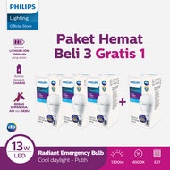 [Exclusive Lazada] Beli 3 Gratis 1 Lampu Philips Radiantline Emergency LEDBulb 13W 6500K Putih