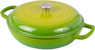 Shallow Cast Iron Casserole with Lid – Non Stick Dutch Oven Pot – Sturdy Ovenproof Stockpot Cookware – Enamelled Cooking Pot – Green, 3.7-Quart, 30cm – by Nuovva