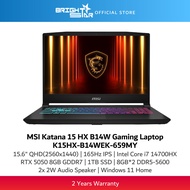 MSI Katana 15 HX B14WEK 659 (15.6" QHD+ IPS 165Hz/i7-14700HX/16GB DDR5/1TB SSD/RTX5050/Win11/2Y) - K