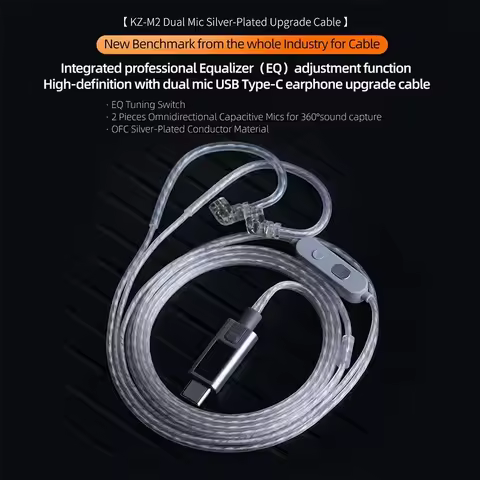 KZ Headphone Cord M2 Dual Mic Silver Plated Cable Type C/3.5MM Upgrade Cable Earphone Cable Headset