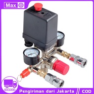 Automatic Compressor Regulator Set Pressure Valve Switch Double Gauge/Pressure Switch Air Valve Manifold Air Compressor Pressure Control Regulator Gauge Regulator Gauge 220V