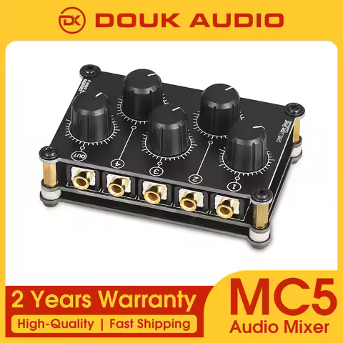 Douk Audio Portable 4 Channel Analog Stereo Audio Mixer Mini Passive Line Mixer for Live Studio Reco