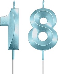18th Birthday Cake Topper, Blue 18th Birthday Candle, 18 Candles for 18th Birthday Cupcake Party Fav