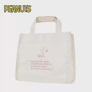 【日本正版授權】史努比 帆布手提袋 便當袋/午餐袋 Snoopy/PEANUTS - 粉色款