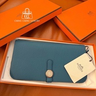 🌈Hermes🩵Dogon Wallet長銀包🩵藍色銀扣🌈全新閑置🌈原貼膜在🌟有盒🌟dogonwallet🌟dogon🌟長銀包🌟愛馬