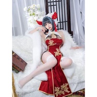 Azur Lane cosplay Cheshire New Year Cheongsam cos Costume Female White Silk