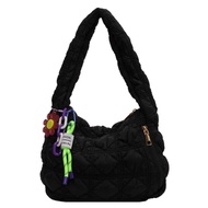 Women Single Tote Lightweight Lattice Pattern Quilted Cloud Bubble Handbag Zips Tote Handbag Solid Colour Dumpling Bag