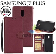 SARUNG BUKU FLIP UNTUK SAMSUNG J7 PLUS - LEATHER CASE FLIP- WALLET CASE FLIP SAMSUNG J7 PLUS - CASIN