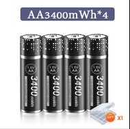 แบตเตอรี่แบบชาร์จไฟได้ palo AA 1.5V 3400MWH แบตเตอรี่ลิเธียมไอออน 2 ก้อน