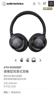 鐵三角ATH-WS660BT便攜型耳罩式耳機