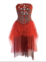 ชุดการแสดง Aespa เสื้อผ้าเต้นรำสไตล์เกาหลี กระโปรงทรงเอลายสก็อตสีแดง ชุดการแสดง ชุดเต้นรำสไตล์เกาหลี