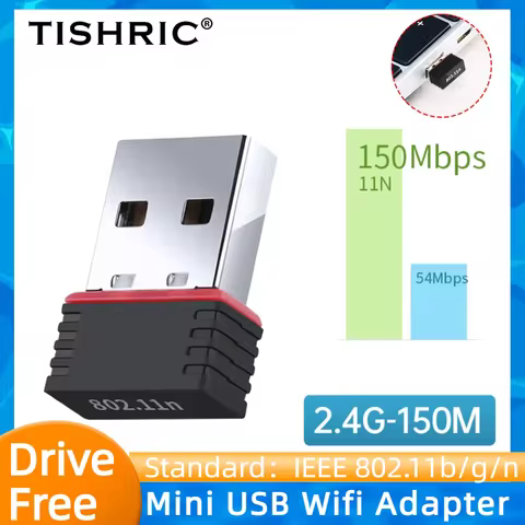 TISHRIC Mini USB Wifi Adapter Wireless Network Card 150M 802.11b/g/n 8188 Drive Free Plug and Play W