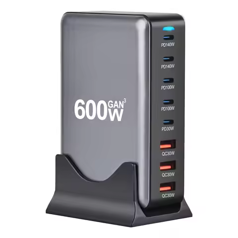 New 600W GaN Fast Charge 3.0 USB-C Charger with 8 Ports 5C3A PD, Portable and Suitable for Tablets