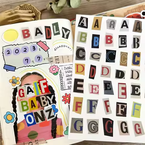 181pcs Vintage Alphabet Letter Stickers Suitable for Scrapbooking, Journals, Planners - 4 Sheets wit