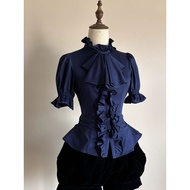 Gothic lolita Inner Shirt Medieval Retro Prince Dress Zhengtai Short Sleeve Klein Lan lolita Shirt