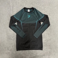 Gymshark Seamless Long-Sleeved Fitness T-Shirt Men Quick-Drying Breathable Tights Training Suit onyx